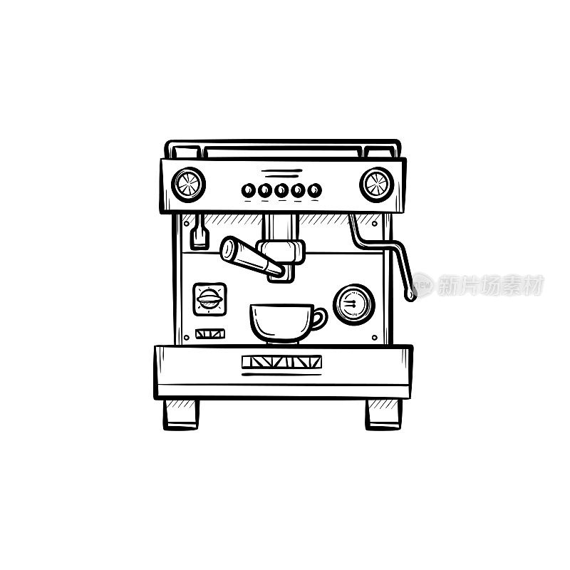 Coffee maker with cup hand drawn sketch icon